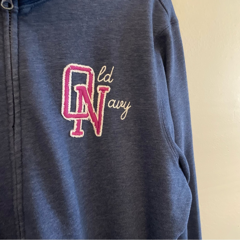 Old Navy Blue Mock Neck Zip-Up Sweatshirt with Pink Logo - Picture 7 of 16